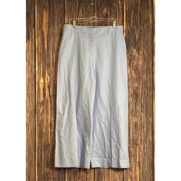 Weekend Max Mara Pants Womens 10 Blue Linen Blend Wide Leg Cropped Trousers - Picture 1 of 16
